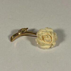 Pin Brooch White Flower with Gold Stem